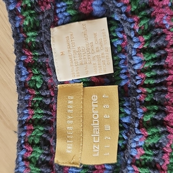 Liz Claiborne Aran Cable Knit Striped Ramie Granny Pullover Sweater Medium - Picture 5 of 12